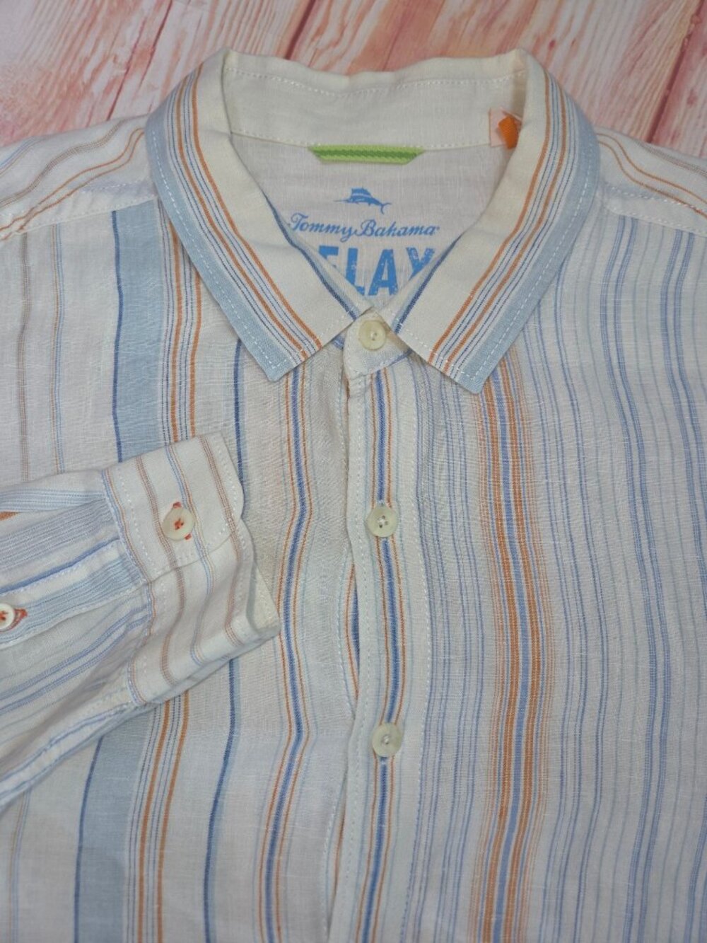 Tommy Bahama Relax Mens Striped Linen Shirt XXL Blue/Orange